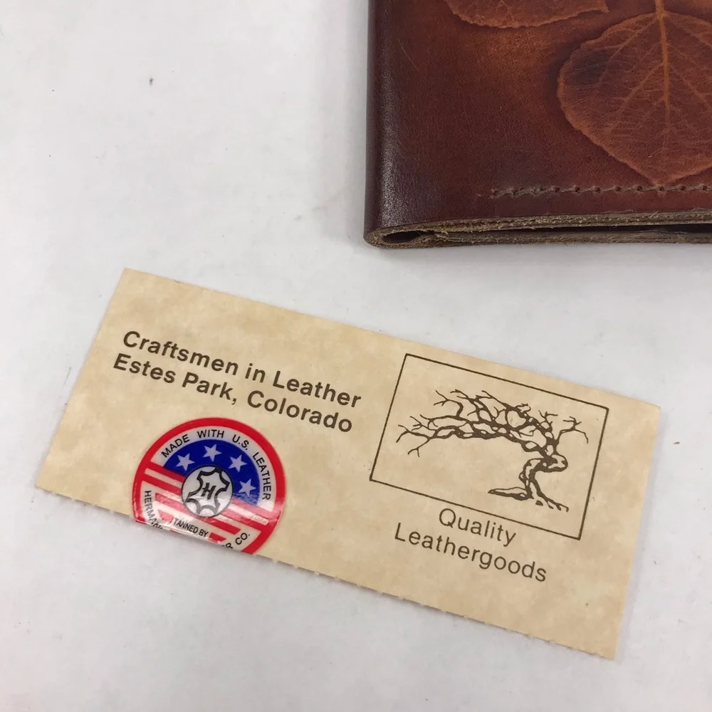 Vintage Tooled Leather Wallet Aspen Leaf Design Bi Fold Made in Colorado